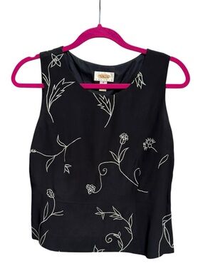 Talbots Black Sleeveless Embroidered Floral Top Size 10P